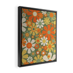 Retro Garden Flowers Groovy 60s 70s Floral Pattern in Mossy Sage Green Orange Yellow Framed Canvas Print Gallery Image 2