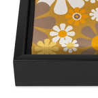 Retro Garden Flowers Groovy 60s 70s Floral Pattern in Ochre Yellow Orange Framed Canvas Print Gallery Image 3