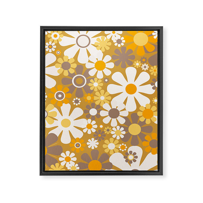 Retro Garden Flowers Groovy 60s 70s Floral Pattern in Ochre Yellow Orange Framed Canvas Print Gallery Image 8