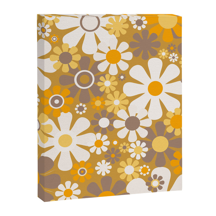 Retro Garden Flowers Groovy 60s 70s Floral Pattern in Ochre Yellow Orange Canvas Print Gallery Image 1