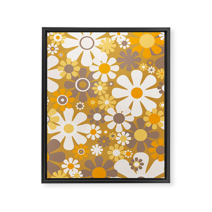 Retro Garden Flowers Groovy 60s 70s Floral Pattern in Ochre Yellow Orange Framed Canvas Print Gallery Image 1