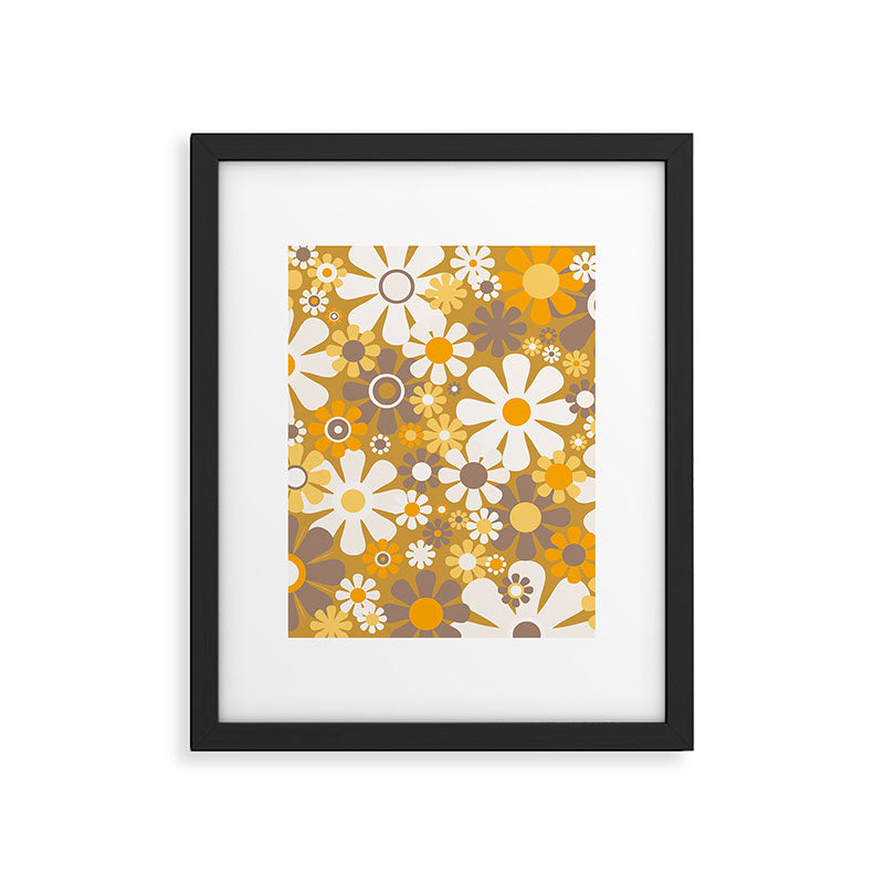 Retro Garden Flowers Groovy 60s 70s Floral Pattern in Ochre Yellow Orange Framed Art Print Gallery Image 6