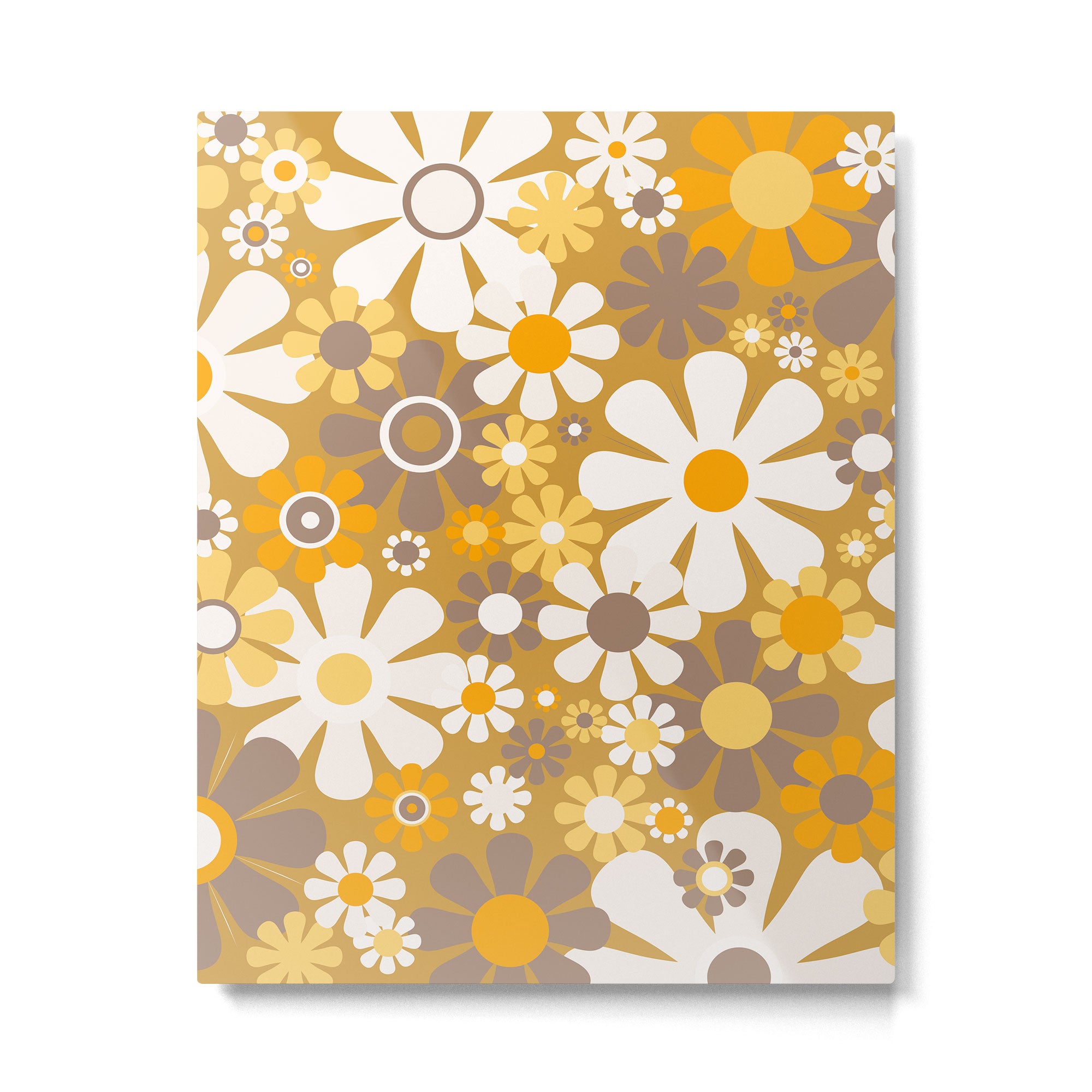 Retro Garden Flowers Groovy 60s 70s Floral Pattern in Ochre Yellow Orange Metal Print Gallery Image 6