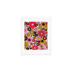 Retro Garden Flowers Groovy 60s 70s Floral Pattern in Pink, Dark Brown, Avocado Green, Orange, and Black Art Print Gallery Image 1