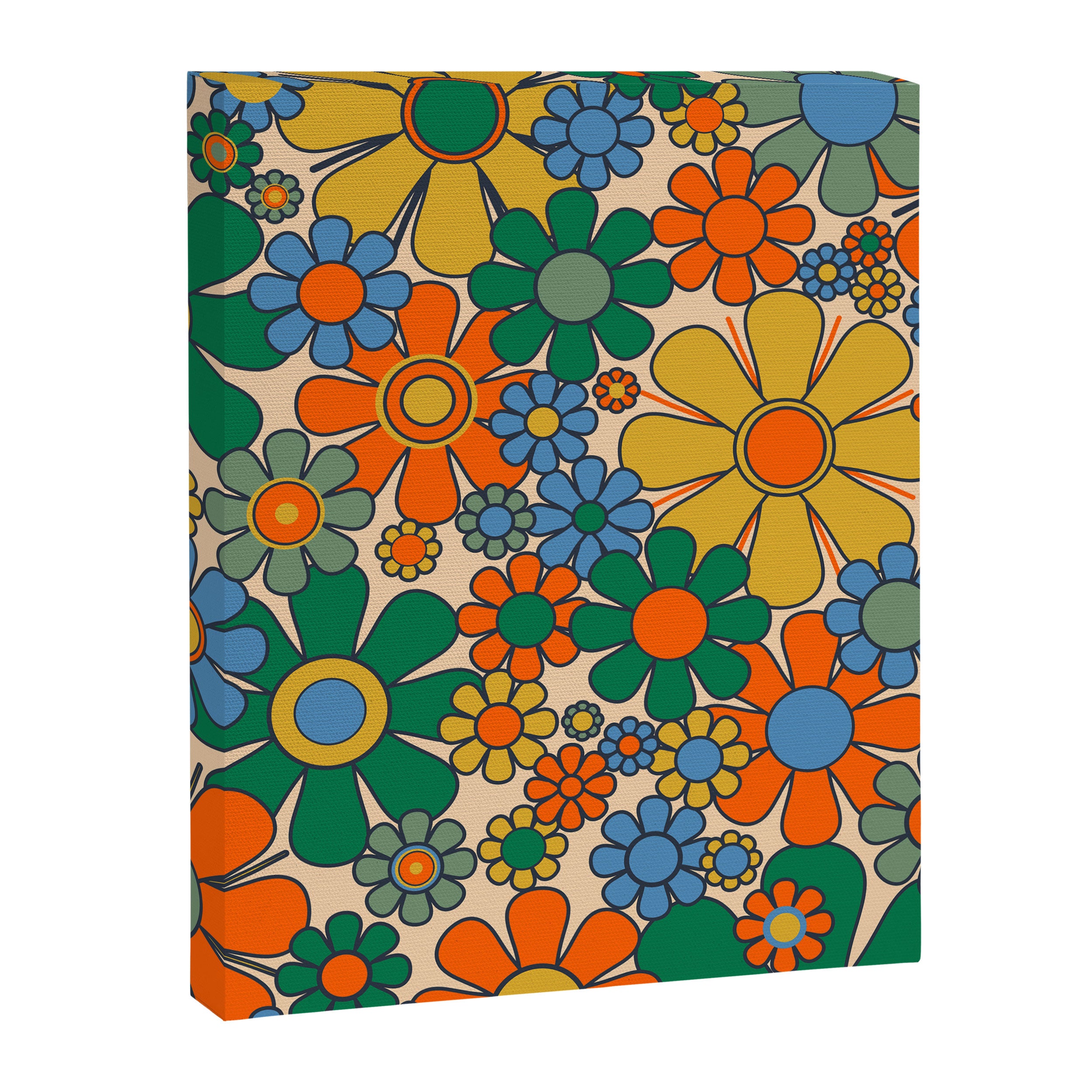 Retro Garden Flowers Groovy 60s 70s Floral Pattern Mustard Green Orange Blue Canvas Print Gallery Image 8