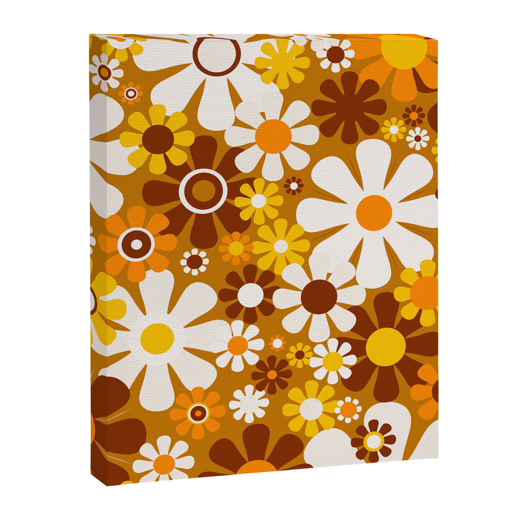 Retro Garden Flowers Groovy 60s 70s Floral Pattern Ochre Yellow Orange Brown Canvas Print Gallery Image 8