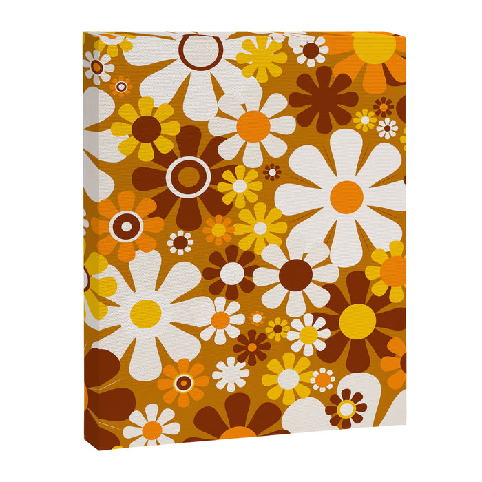Retro Garden Flowers Groovy 60s 70s Floral Pattern Ochre Yellow Orange Brown Canvas Print Gallery Image 1