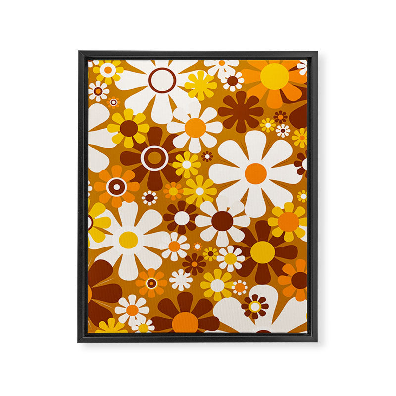 Retro Garden Flowers Groovy 60s 70s Floral Pattern Ochre Yellow Orange Brown Framed Canvas Print Gallery Image 8