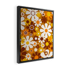 Retro Garden Flowers Groovy 60s 70s Floral Pattern Ochre Yellow Orange Brown Framed Canvas Print Gallery Image 2