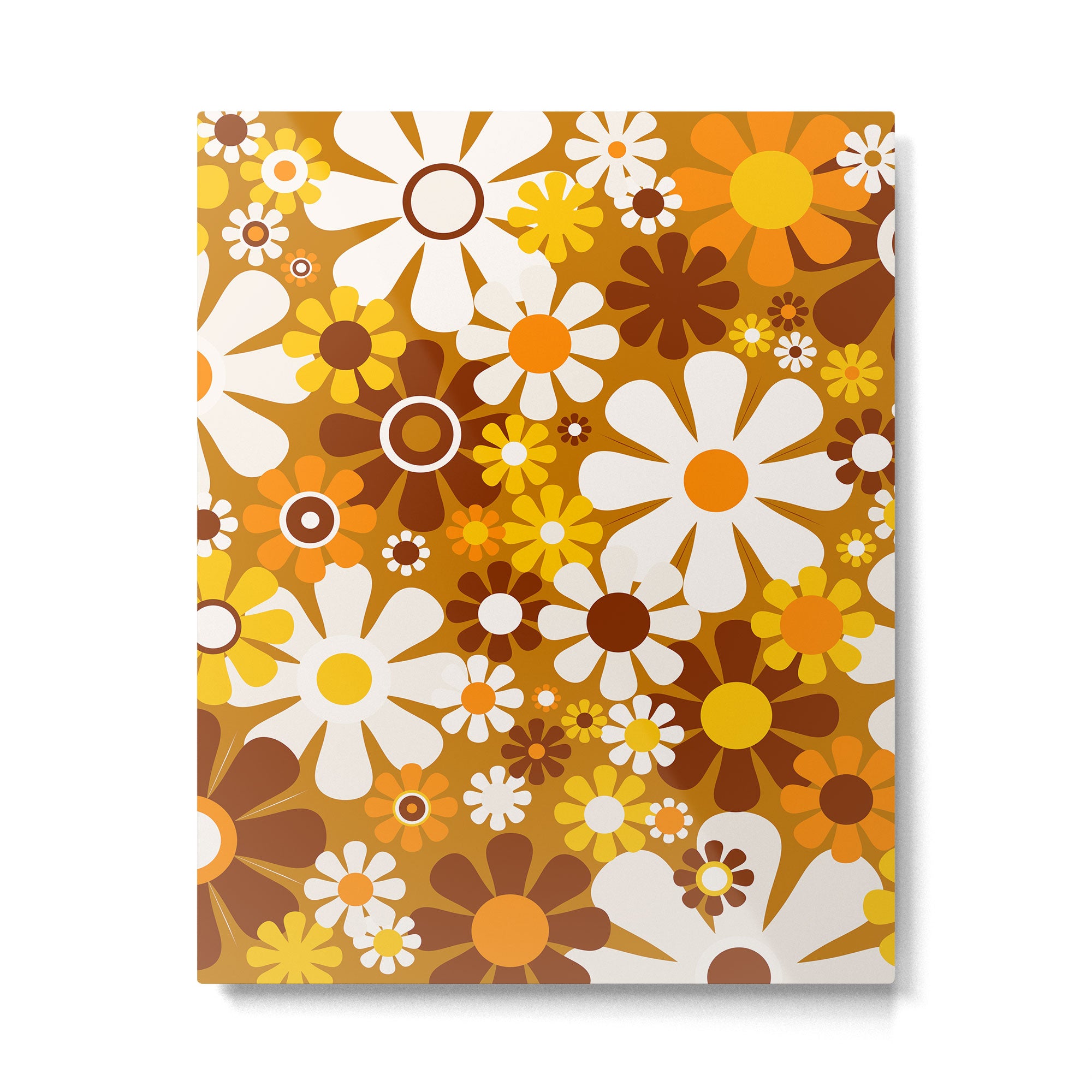 Retro Garden Flowers Groovy 60s 70s Floral Pattern Ochre Yellow Orange Brown Metal Print Gallery Image 6