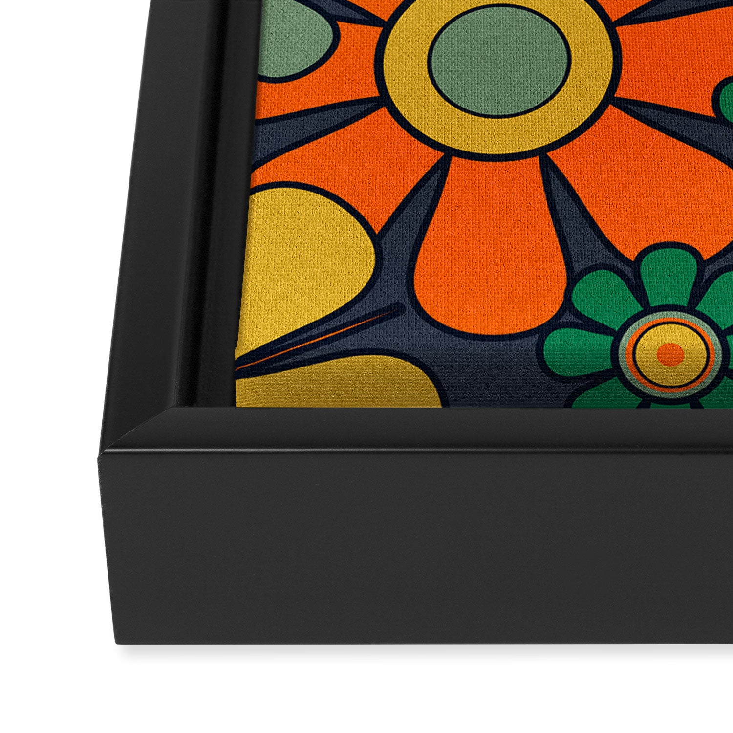 Retro Garden Flowers Groovy 60s 70s Floral Pattern Orange Blue Green Mustard Framed Canvas Print Gallery Image 3