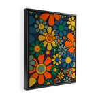 Retro Garden Flowers Groovy 60s 70s Floral Pattern Orange Blue Green Mustard Framed Canvas Print Gallery Image 2