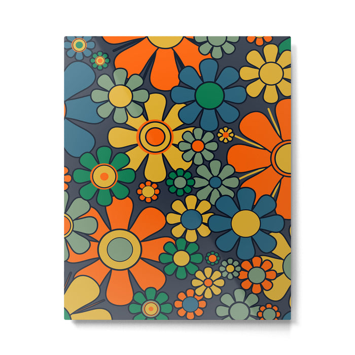 Retro Garden Flowers Groovy 60s 70s Floral Pattern Orange Blue Green Mustard Metal Print Gallery Image 1
