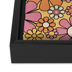 Retro Garden Flowers Groovy 60s 70s Floral Pattern Pink Orange Yellow Black Framed Canvas Print Gallery Image 3