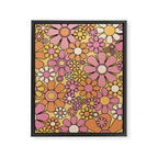 Retro Garden Flowers Groovy 60s 70s Floral Pattern Pink Orange Yellow Black Framed Canvas Print Gallery Image 8