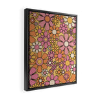 Retro Garden Flowers Groovy 60s 70s Floral Pattern Pink Orange Yellow Black Framed Canvas Print Gallery Image 2