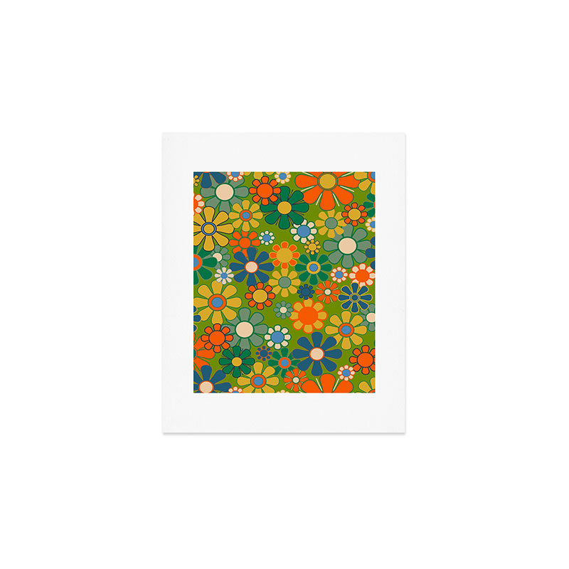 Retro Garden Flowers Groovy 60s 70s Multicolor Floral Pattern Art Print Gallery Image 1