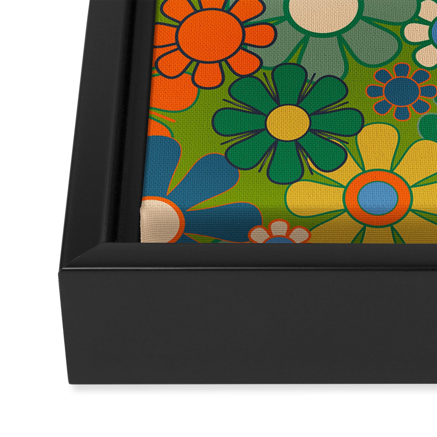 Retro Garden Flowers Groovy 60s 70s Multicolor Floral Pattern Framed Canvas Print Gallery Image 3