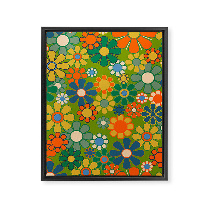 Retro Garden Flowers Groovy 60s 70s Multicolor Floral Pattern Framed Canvas Print Gallery Image 1