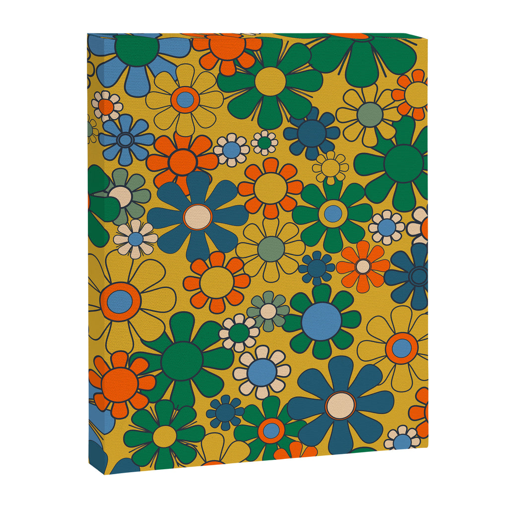 Retro Garden Flowers Groovy 60s 70s Multicolor Floral Pattern on Mustard Canvas Print Gallery Image 8