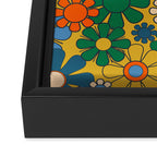 Retro Garden Flowers Groovy 60s 70s Multicolor Floral Pattern on Mustard Framed Canvas Print Gallery Image 3