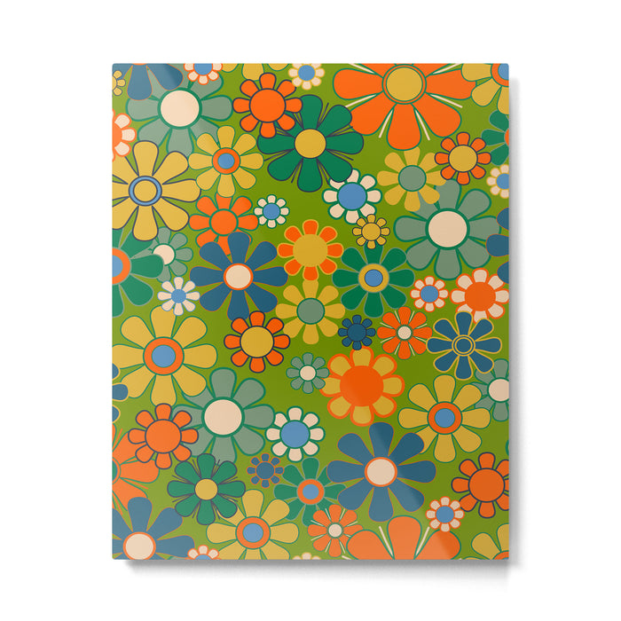 Retro Garden Flowers Groovy 60s 70s Multicolor Floral Pattern Metal Print Gallery Image 1
