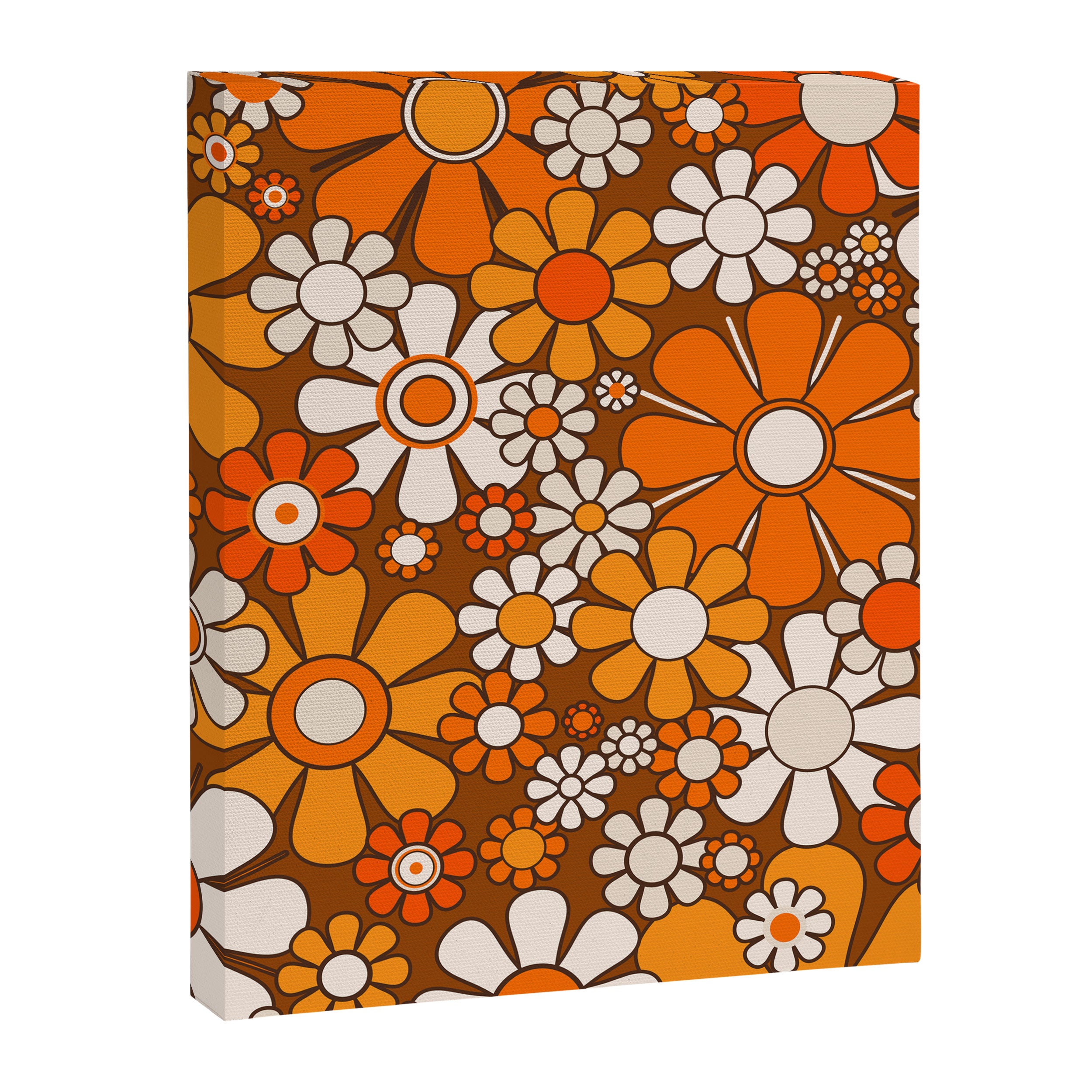 Retro Garden Flowers Groovy Floral Cheerful 60s 70s Pattern in 1970s Orange Brown Beige Canvas Print Gallery Image 8
