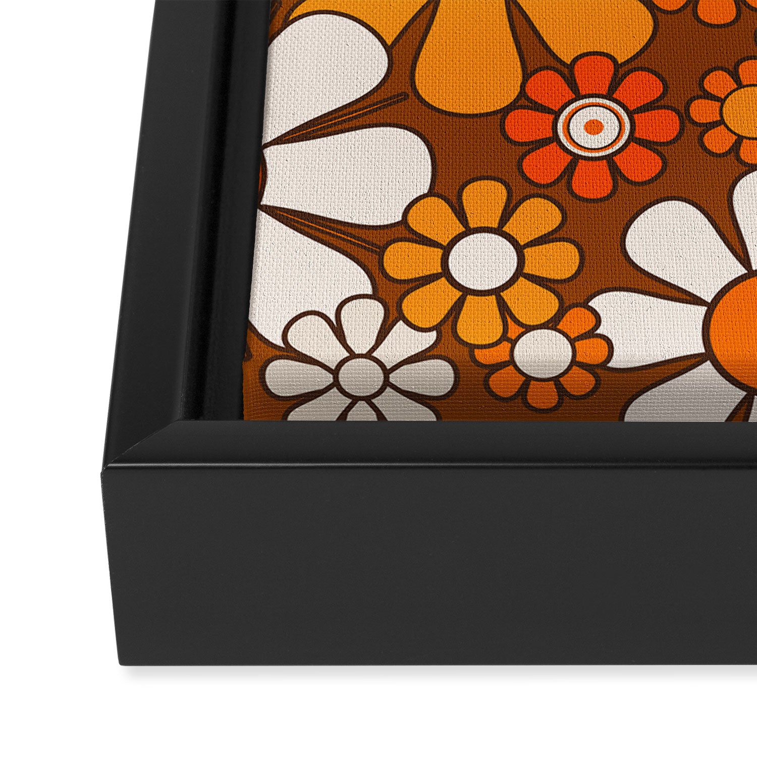 Retro Garden Flowers Groovy Floral Cheerful 60s 70s Pattern in 1970s Orange Brown Beige Framed Canvas Print Gallery Image 3