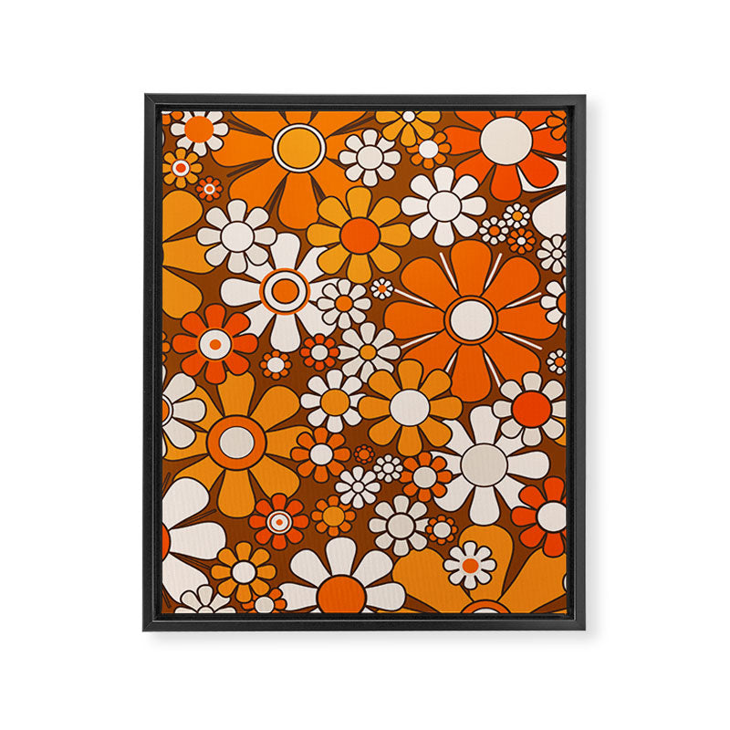 Retro Garden Flowers Groovy Floral Cheerful 60s 70s Pattern in 1970s Orange Brown Beige Framed Canvas Print Gallery Image 8