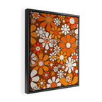 Retro Garden Flowers Groovy Floral Cheerful 60s 70s Pattern in 1970s Orange Brown Beige Framed Canvas Print Gallery Image 2