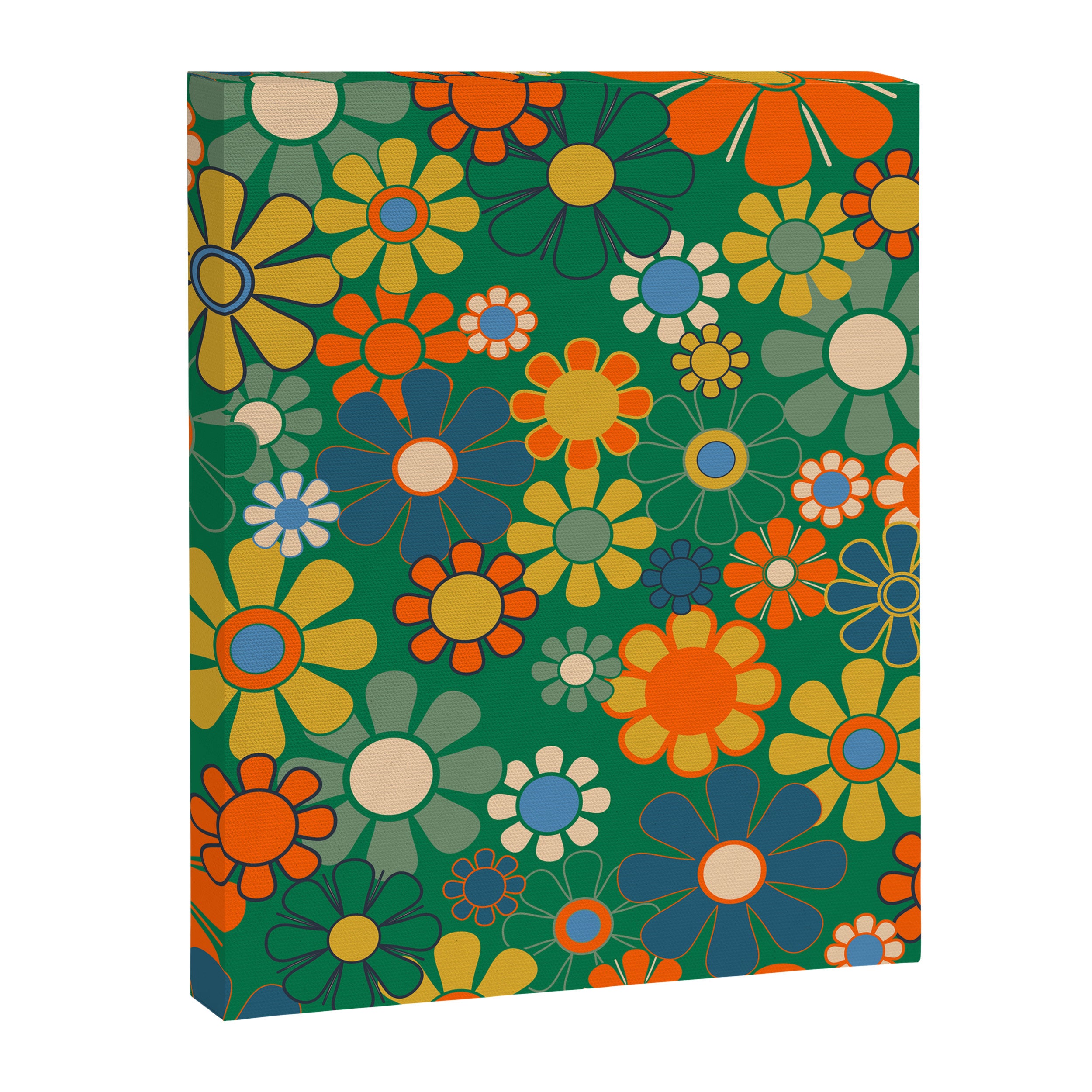 Retro Garden Flowers Groovy Green 60s 70s Floral Pattern Canvas Print Gallery Image 8