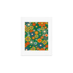 Retro Garden Flowers Groovy Green 60s 70s Floral Pattern Art Print Gallery Image 1