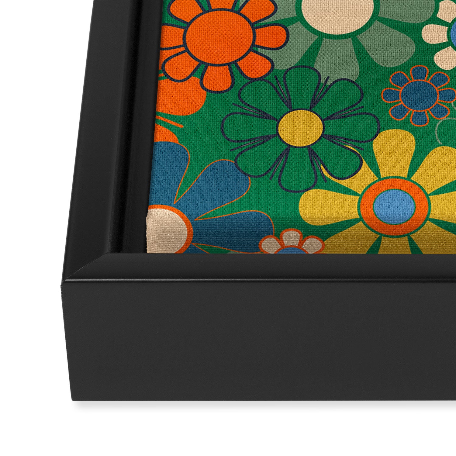 Retro Garden Flowers Groovy Green 60s 70s Floral Pattern Framed Canvas Print Gallery Image 3