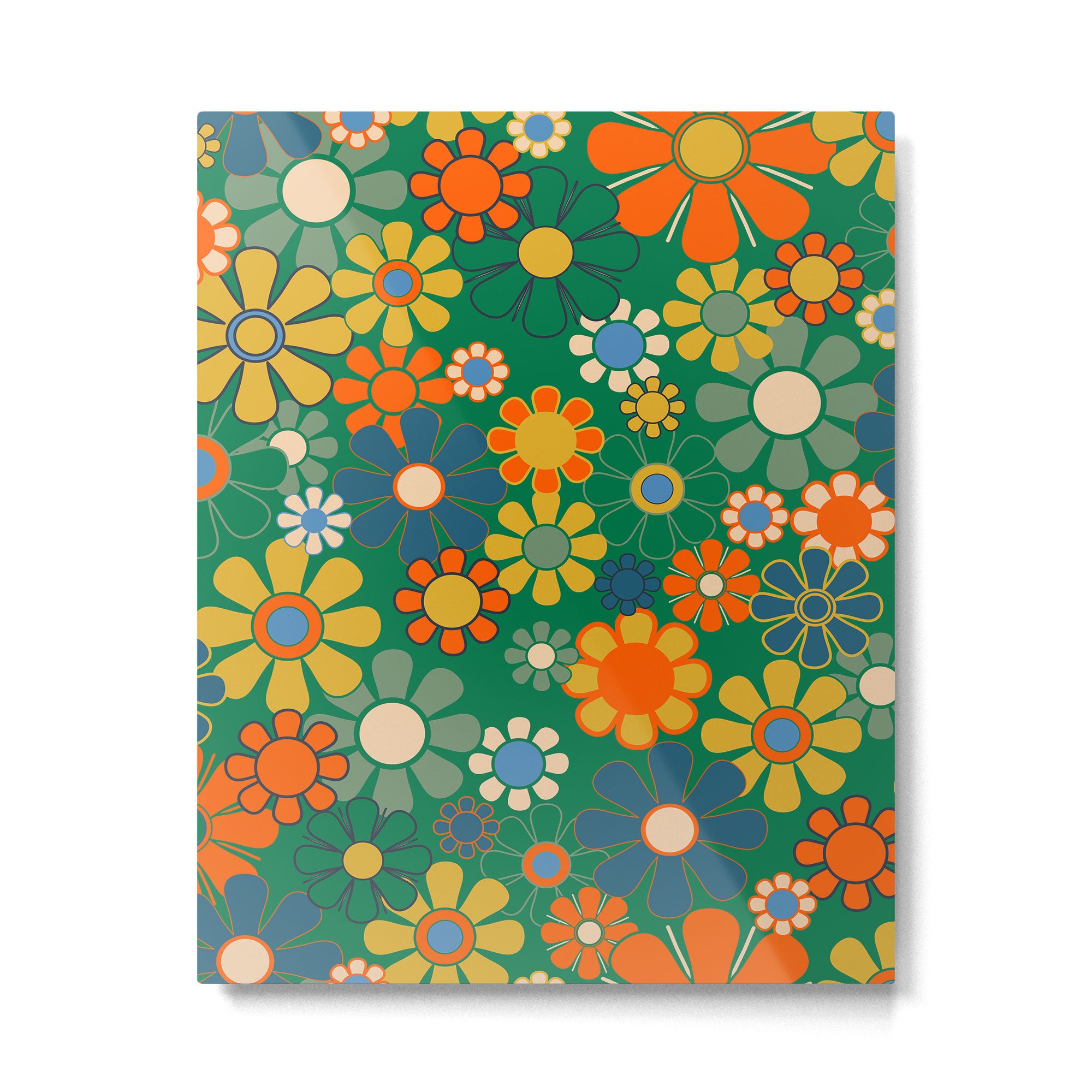 Retro Garden Flowers Groovy Green 60s 70s Floral Pattern Metal Print Gallery Image 6