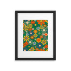 Retro Garden Flowers Groovy Green 60s 70s Floral Pattern Framed Art Print Gallery Image 6