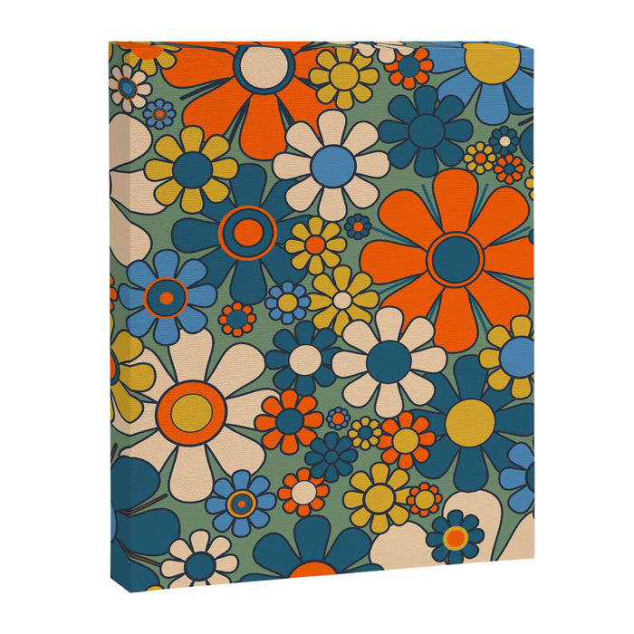 Retro Garden Flowers Groovy Multicolor 60s 70s Floral Pattern Green Blue Orange Mustard Canvas Print Gallery Image 1