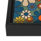 Retro Garden Flowers Groovy Multicolor 60s 70s Floral Pattern Green Blue Orange Mustard Framed Canvas Print Gallery Image 3
