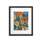Retro Garden Flowers Groovy Multicolor 60s 70s Floral Pattern Green Blue Orange Mustard Framed Art Print Gallery Image 6