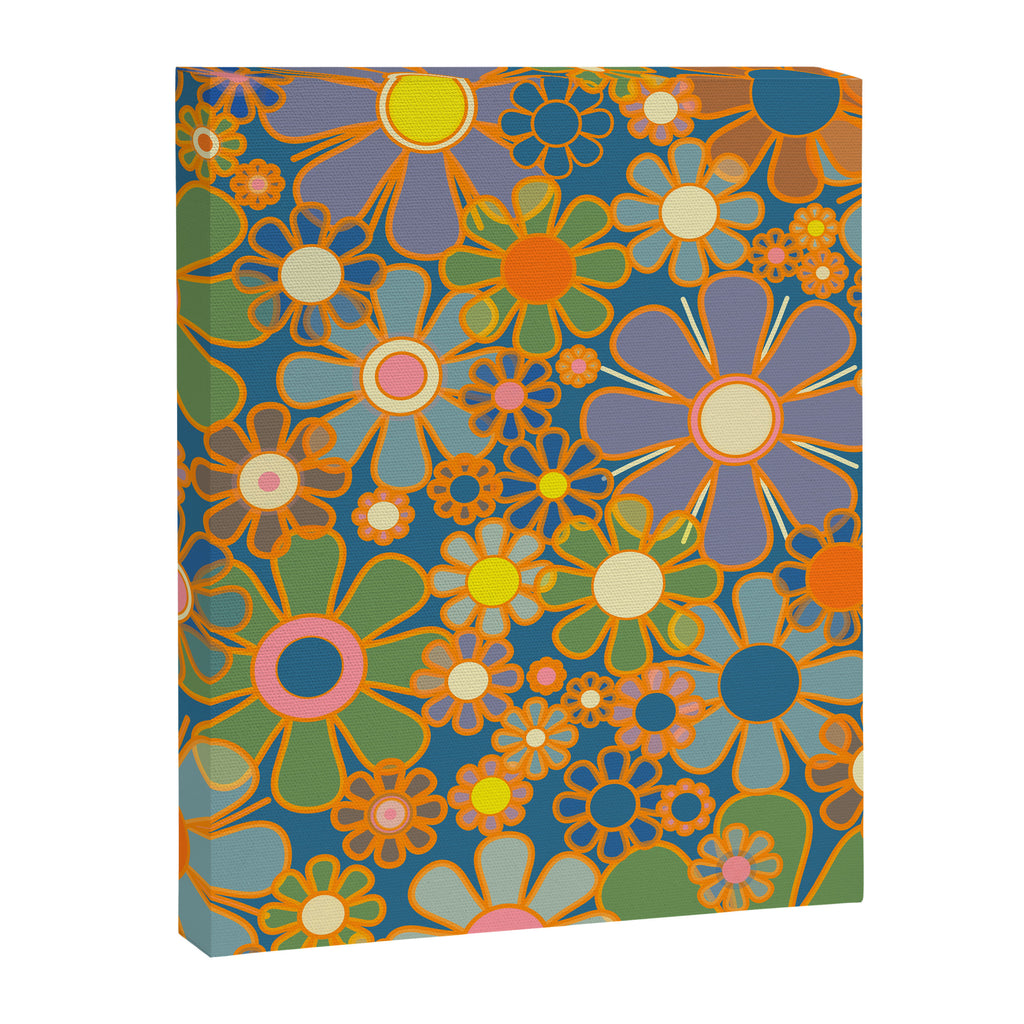 Retro Garden Flowers Vintage 60s 70s Aesthetic Blue Floral Pattern Canvas Print Gallery Image 8