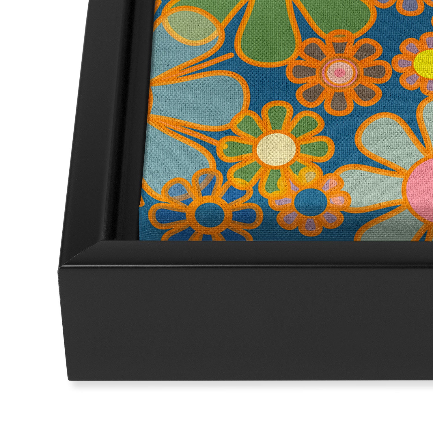 Retro Garden Flowers Vintage 60s 70s Aesthetic Blue Floral Pattern Framed Canvas Print Gallery Image 3