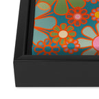 Retro Garden Flowers Vintage 60s 70s Aesthetic Floral Pattern on Blue Framed Canvas Print Gallery Image 3