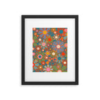 Retro Garden Flowers Vintage 60s 70s Aesthetic Floral Pattern on Blue Framed Art Print Gallery Image 6