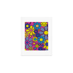 Retro Garden Gingham Flowers Bold 60s 70s Floral Pattern in Blue, Yellow, and Magenta Art Print Gallery Image 1