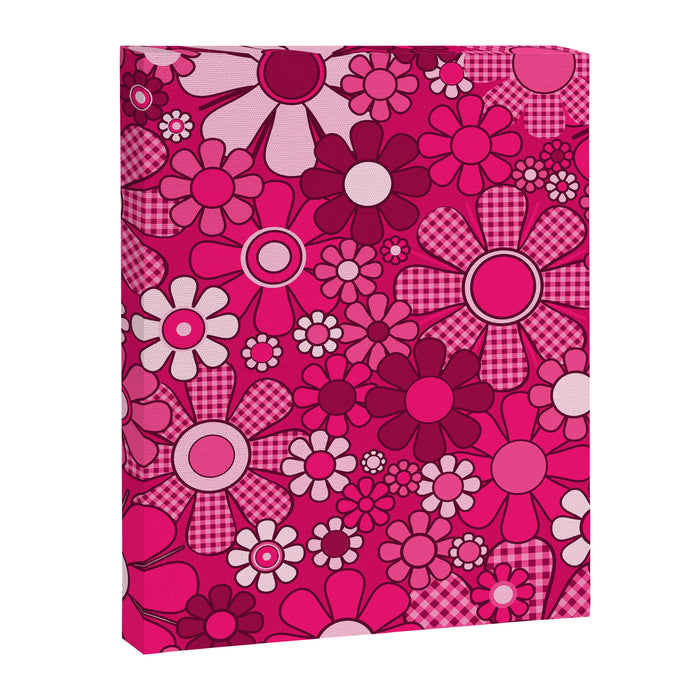 Retro Garden Gingham Flowers Hot Pink Magenta Abstract Floral Pattern Canvas Print Gallery Image 1