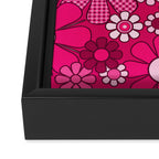 Retro Garden Gingham Flowers Hot Pink Magenta Abstract Floral Pattern Framed Canvas Print Gallery Image 3