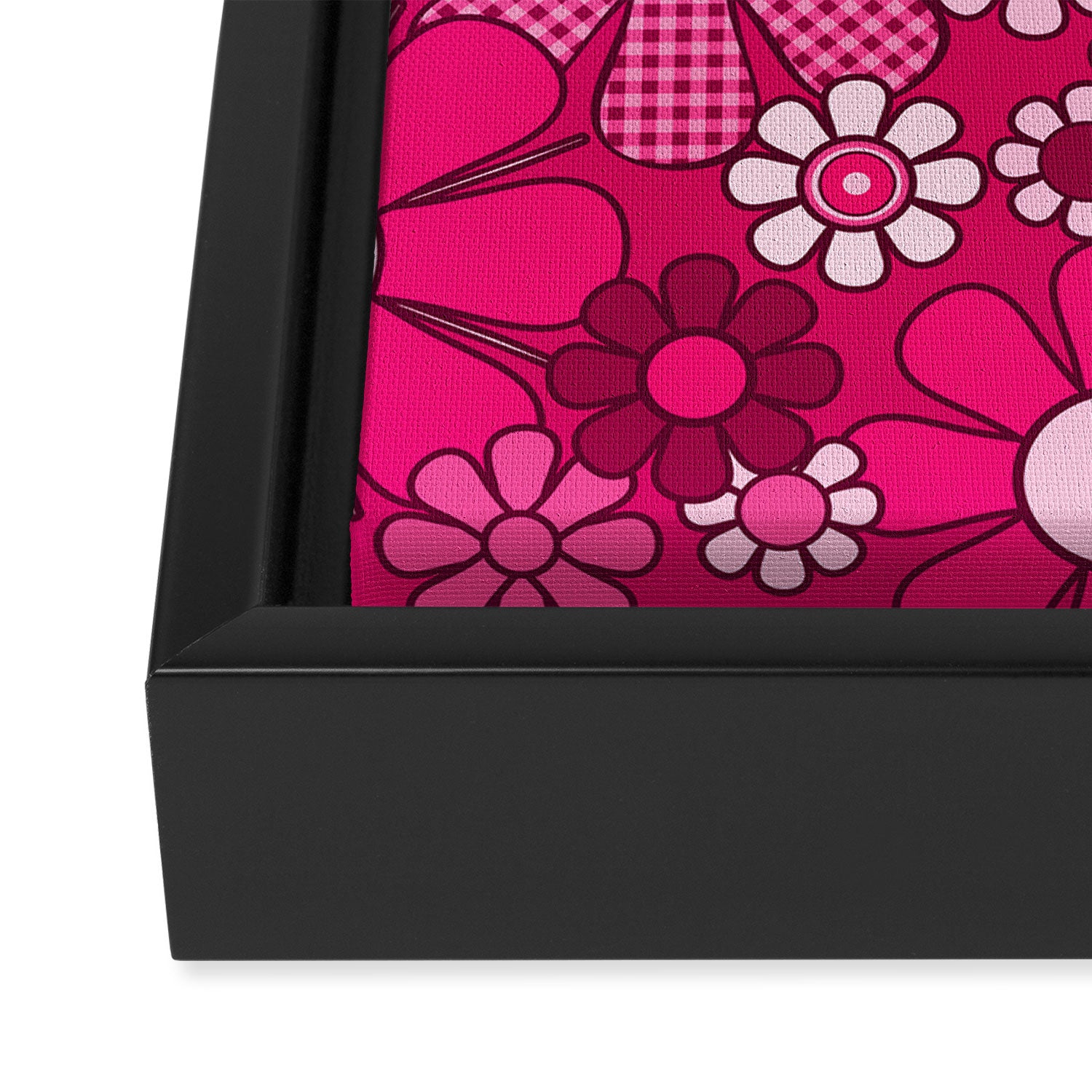 Retro Garden Gingham Flowers Hot Pink Magenta Abstract Floral Pattern Framed Canvas Print Gallery Image 3