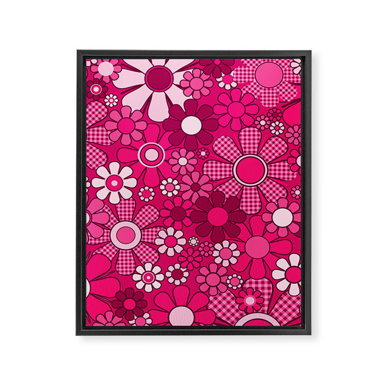 Retro Garden Gingham Flowers Hot Pink Magenta Abstract Floral Pattern Framed Canvas Print Gallery Image 8