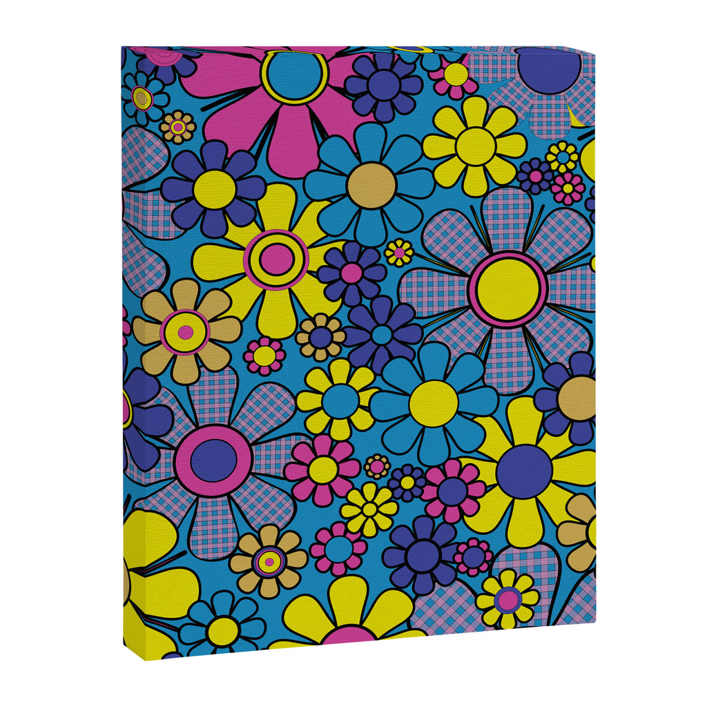 Retro Garden Gingham Flowers Maximalist Blue 60s 70s Floral Pattern Canvas Print Gallery Image 8