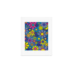 Retro Garden Gingham Flowers Maximalist Blue 60s 70s Floral Pattern Art Print Gallery Image 1