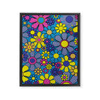 Retro Garden Gingham Flowers Maximalist Blue 60s 70s Floral Pattern Framed Canvas Print Gallery Image 8